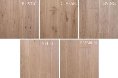 ozolkoka šķirojums Rustic classic living select premium klases dēļi, katram šķirojumam var redzēt ka ir zariņi. premium klases dēļi viss tīrākie un rustik ar zariņiem kas ievieš telpā dzīvību un dabiskumu