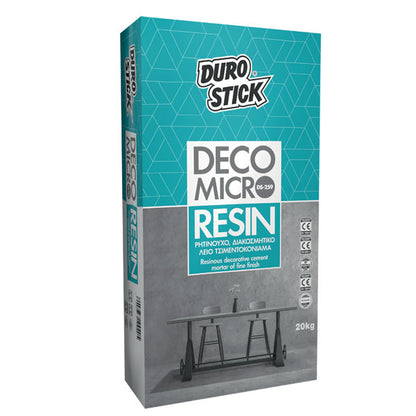 DUROSTICK DS-259 DECO MICRO RESIN augstas kvalitātes mikrocementa pārklājums sienām un grīdām. Profesionāls dekoratīvais mikrocements ar augstu nodilumizturību, ūdensizturību un elastību. Piemērots vannasistabām, dušām, virtuves virsmām, mēbelēm, betonam, flīzēm un interjera apdarei. Smalkgraudains mikrocementa materiāls modernam industriālam dizainam iekštelpās un ārtelpās.