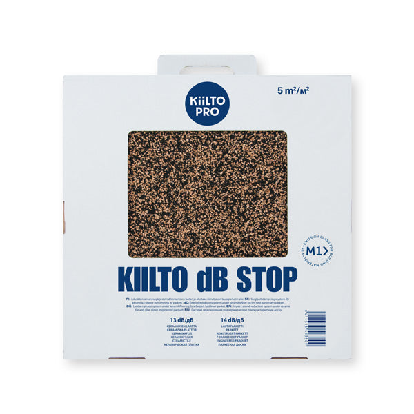 skaņas izolācijas plāksnes grīdai, Kiilto dB Stop – uzticams pamats klusām un stabilām grīdām. Tas ir izgatavots no 3 mm plāna korķa un gumijas kompozītmateriāla, kas nodrošina izcilu akustisko komfortu un samazina soļu trokšņus gan dzīvojamās, gan publiskās telpās.