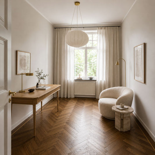 Pinterest Luxury Scandinavian Parisian stils. Ļoti gaiša, mierīga un eleganta telpa.
Silti baltas sienas (ne auksti baltas).
Krēmkrāsas un lina tekstūras.
Dabīgs ozolkoks mēbelēs.
Mīkstas formas un premium materiāli.
Augstas klases interjera žurnāla kvalitāte.

Telpas plānojums

Labajā pusē viens izteiksmīgs dizaina klubkrēsls.
Organiskas formas, boucle vai lina audums.
Gaišs smilšu tonis.
Neliels travertīna vai kaļķakmens galdiņš blakus.